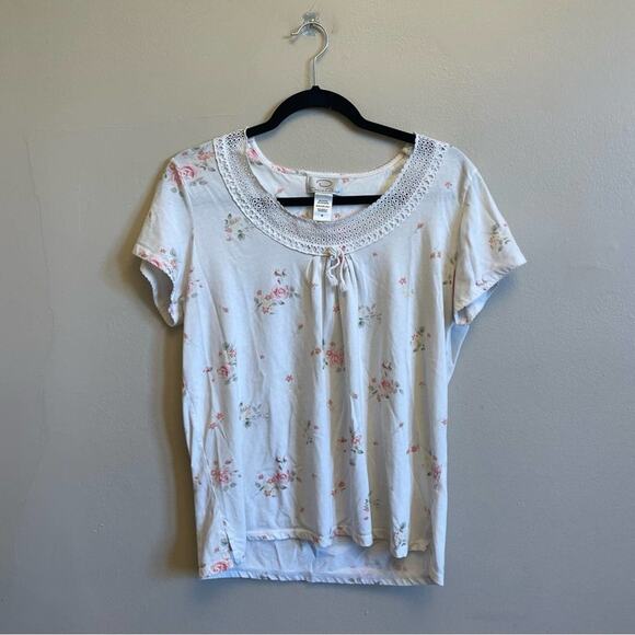 Oscar de la Renta M short sleeve t-shirt lace floral off-white - Picture 1 of 7